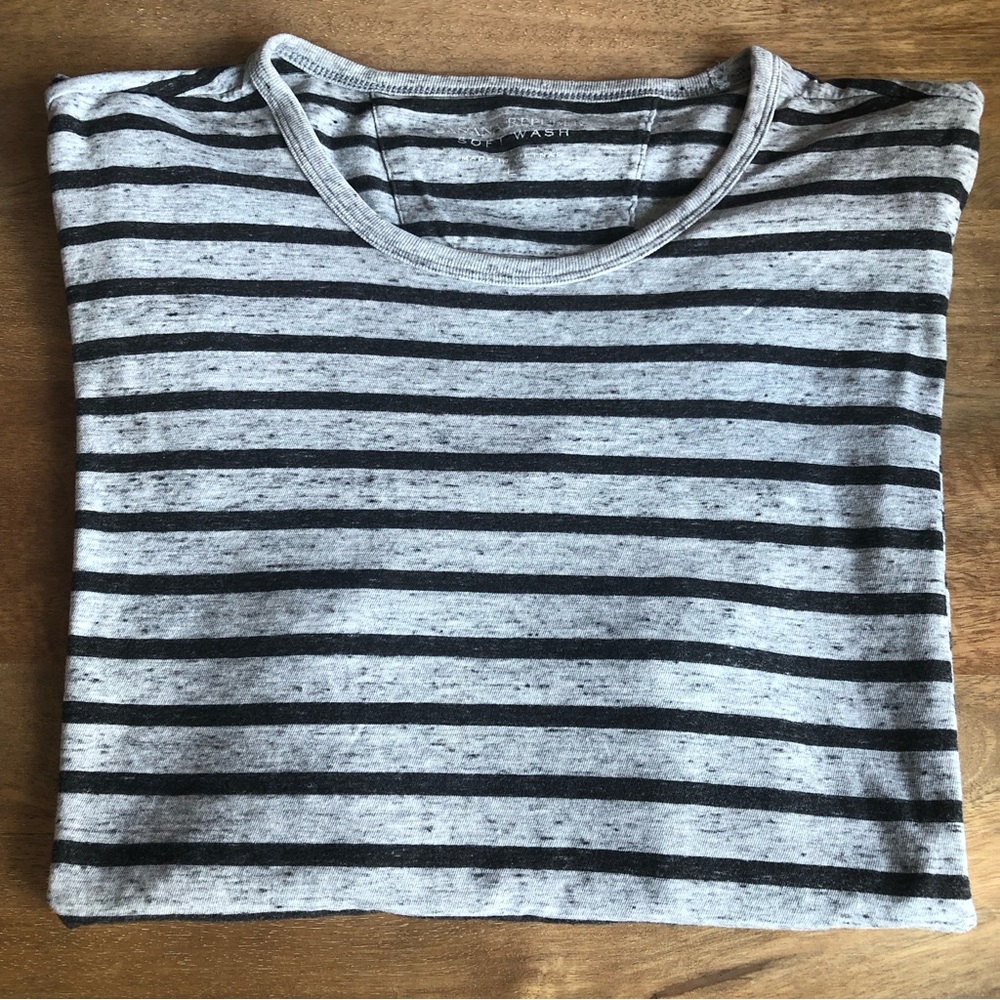 4/$25 BANANA REPUBLIC Menโs Striped 100% Cotton Soft Wash Gray Short Sleeve Tee